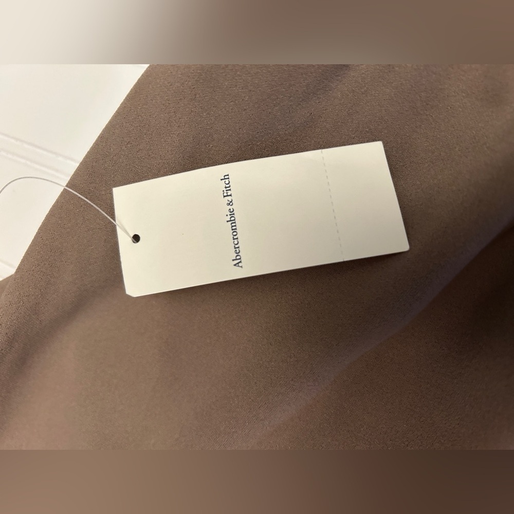 NWT Abercrombie & Fitch Taupe Ruched Short Sleeve Mini Dress – Medium Tall - Picture 9 of 10